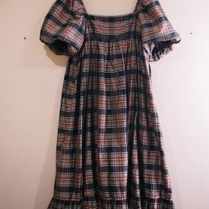Doen Plaid Satin Holiday Dress